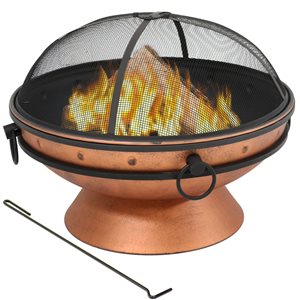 Sunnydaze Royal Cauldron Copper Fire Pit with Handles and Spark Screen 30-in