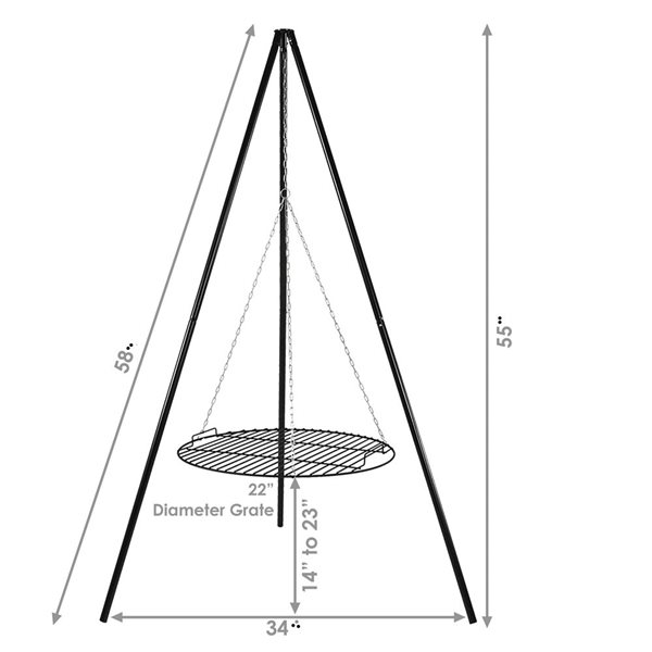 Sunnydaze Tripod Grilling Set with Cooking Grate - 22-in