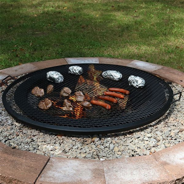 Sunnydaze X-Marks Fire Pit Cooking Grill Durable Steel -24-in