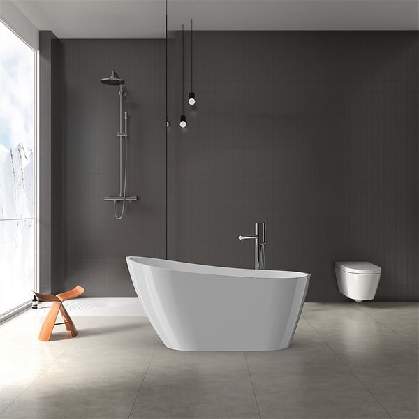 Baignoire autoportante ovale dans un rectangle en acrylique blanc Aubree de GEF 31 po l. x 59 po L.