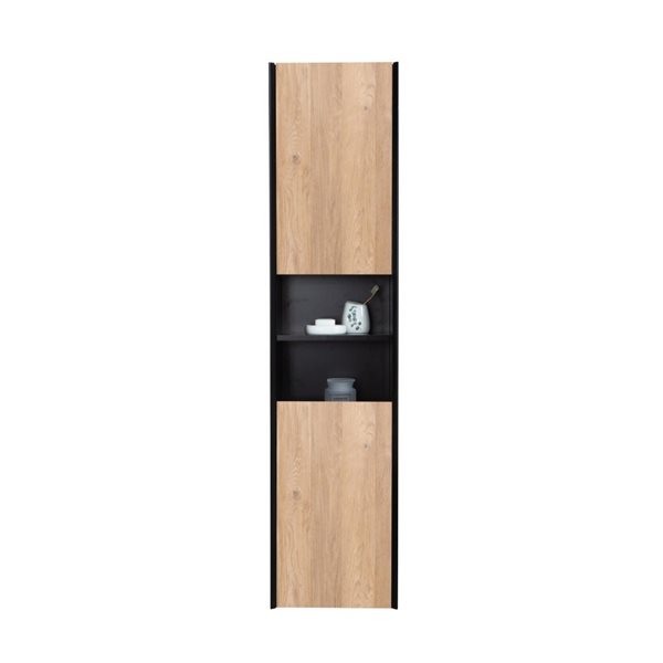 GEF Floy 15.7-in W x 59-in H x 11.8-in D Black and Rough Oak MDF Wall-mount Linen Cabinet