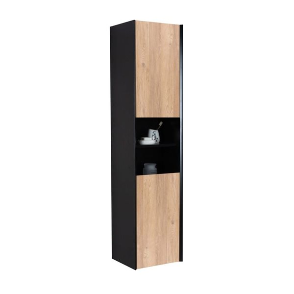 GEF Floy 15.7-in W x 59-in H x 11.8-in D Black and Rough Oak MDF Wall-mount Linen Cabinet