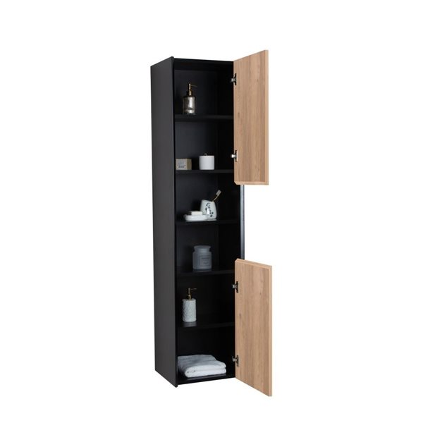 GEF Floy 15.7-in W x 59-in H x 11.8-in D Black and Rough Oak MDF Wall-mount Linen Cabinet