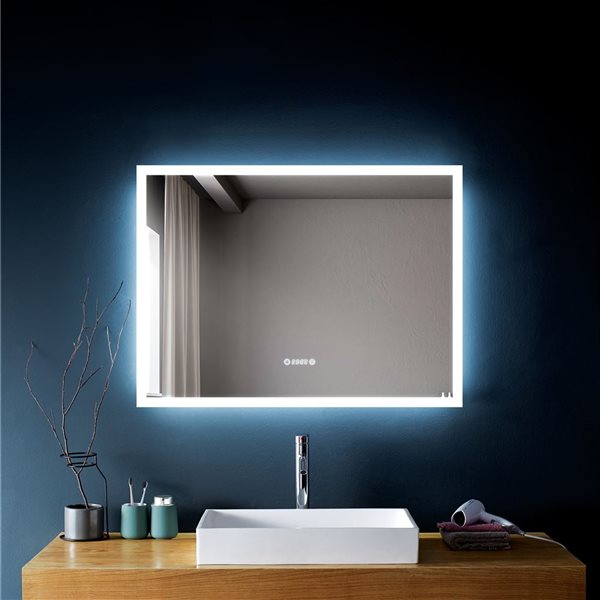 Sera Lauren 40 x 30-in LED White Rectangular Bathroom Mirror with Time/Temperature/Anti-Fog Function