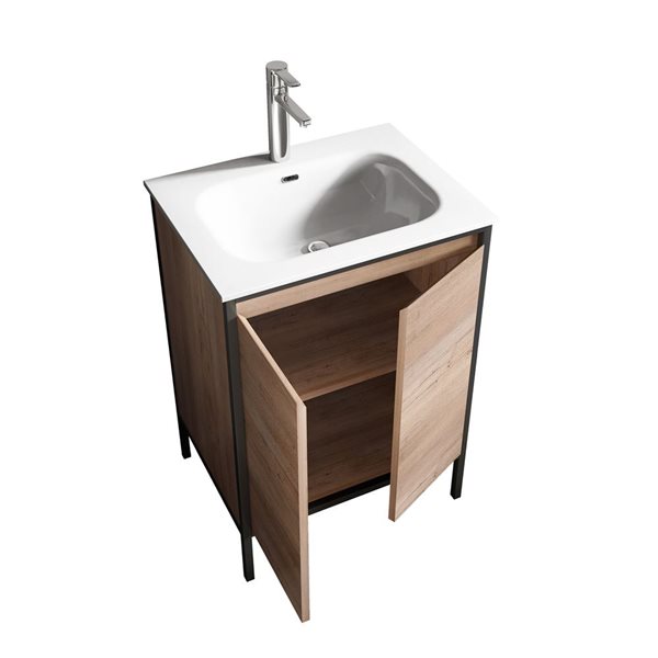 Meuble-lavabo simple en chêne brut avec comptoir en céramique blanche Avery de GEF 24,02 po