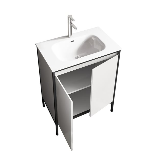 Meuble-lavabo simple blanc de 29,92 po Avery de GEF avec comptoir en céramique blanche