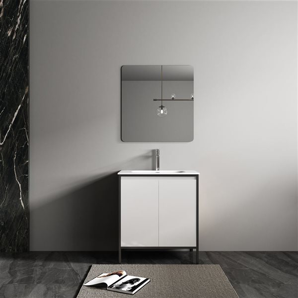 Meuble-lavabo simple blanc de 29,92 po Avery de GEF avec comptoir en céramique blanche