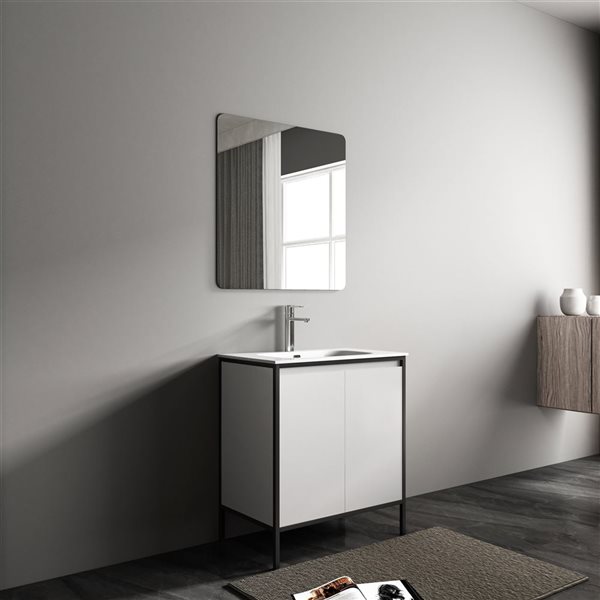 Meuble-lavabo simple blanc de 29,92 po Avery de GEF avec comptoir en céramique blanche