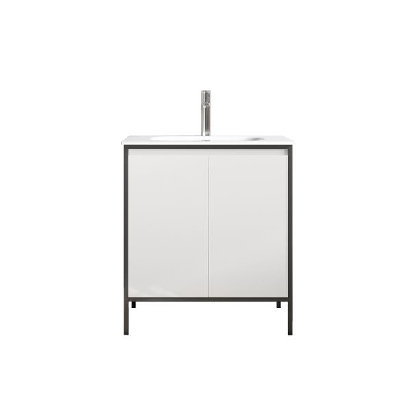 Meuble-lavabo simple blanc de 29,92 po Avery de GEF avec comptoir en céramique blanche