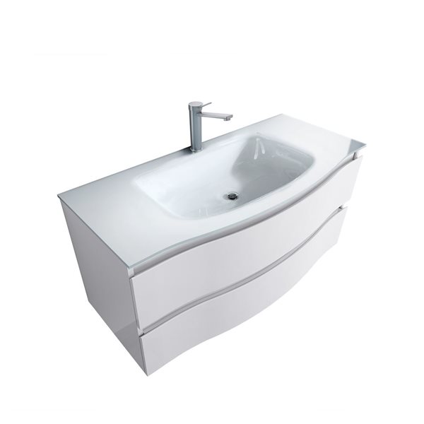 Meuble-lavabo simple blanc à comptoir en verre blanc Kaylee de GEF 48,03 po