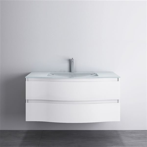 Meuble-lavabo simple blanc à comptoir en verre blanc Kaylee de GEF 48,03 po