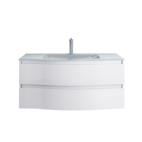 GEF Kaylee 48.03-in White Single Sink Bathroom Vanity With White Glass Top