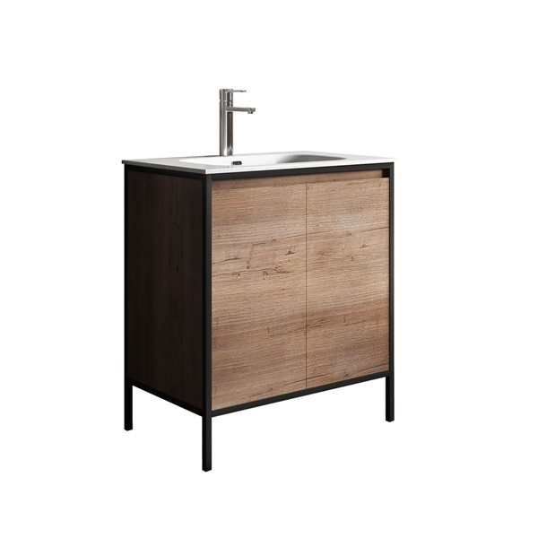 GEF Avery 29.92-in Rough Oak Single Sink Bathroom Vanity With White Ceramic Top