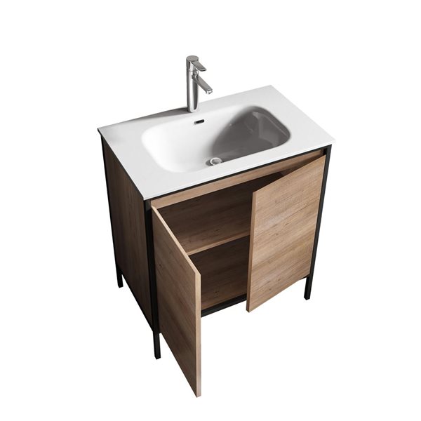 GEF Avery 29.92-in Rough Oak Single Sink Bathroom Vanity With White Ceramic Top