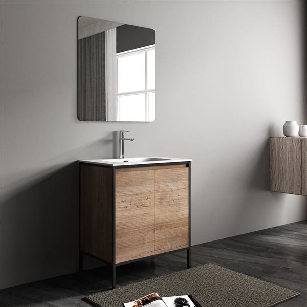 GEF Avery 29.92-in Rough Oak Single Sink Bathroom Vanity With White Ceramic Top