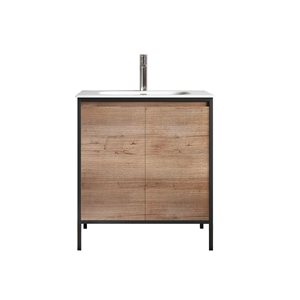 Meuble-lavabo simple en chêne brut Avery 29,92 po avec comptoir en céramique blanche par GEF