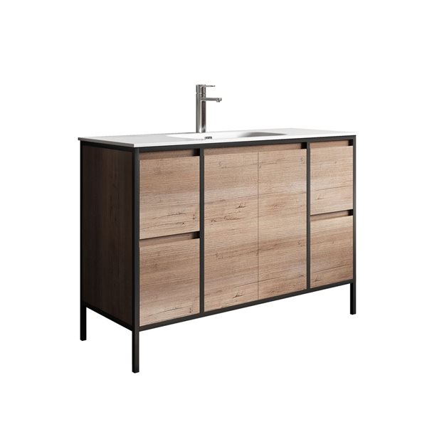 Meuble-lavabo simple en chêne brut 47,64 po Avery de GEF à comptoir en céramique blanche