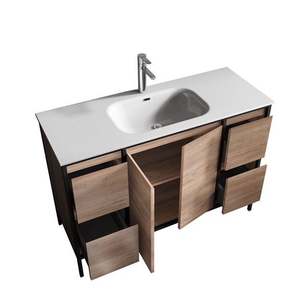 Meuble-lavabo simple en chêne brut 47,64 po Avery de GEF à comptoir en céramique blanche