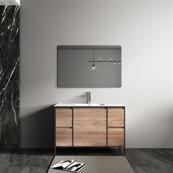 Meuble-lavabo simple en chêne brut 47,64 po Avery de GEF à comptoir en céramique blanche