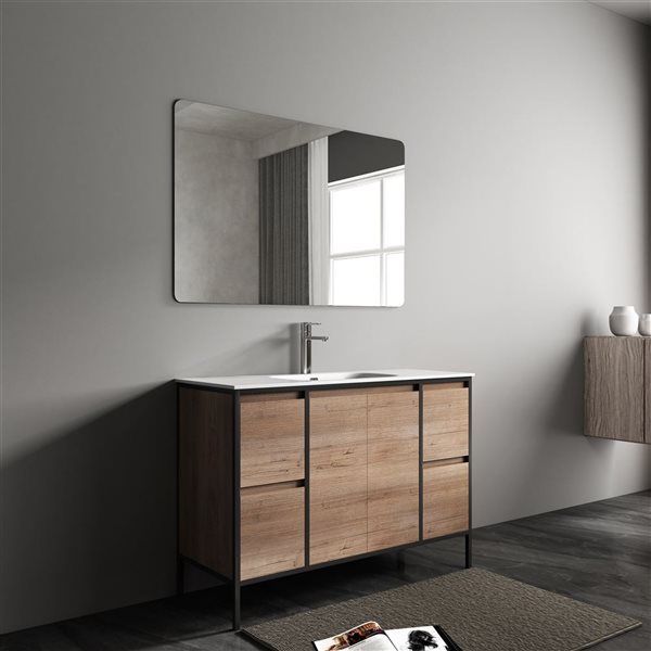 Meuble-lavabo simple en chêne brut 47,64 po Avery de GEF à comptoir en céramique blanche