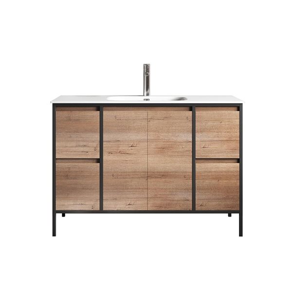 Meuble-lavabo simple en chêne brut 47,64 po Avery de GEF à comptoir en céramique blanche