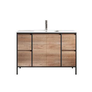 Meuble-lavabo simple en chêne brut 47,64 po Avery de GEF à comptoir en céramique blanche