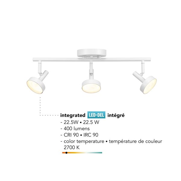 Globe Electric Track Lighting 19-in 3-Light 22.5W Dimmable LED Integrated Matte White