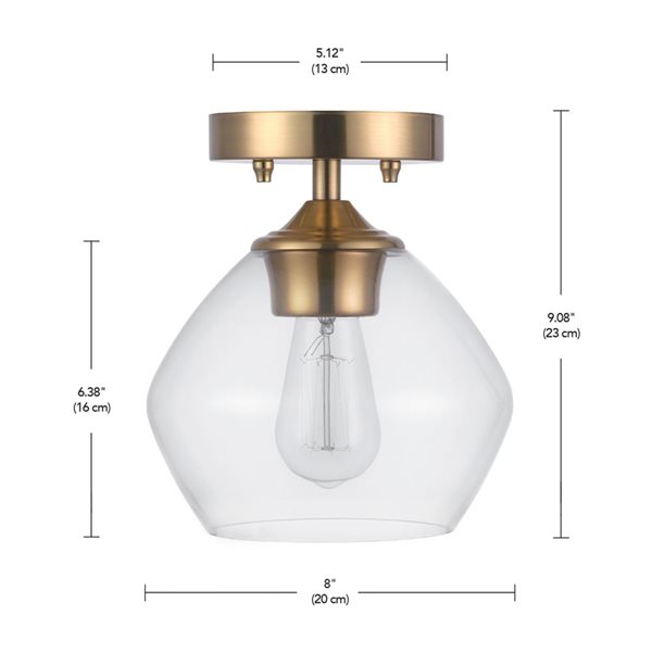 Plafonnier quasi affleurant Globe Electrique 1 ampoule abat-jour en verre transparent