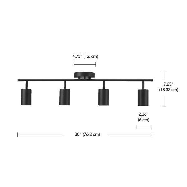 Rail d’éclairage Globe Electrique à 4 ampoules 30 po noir mat