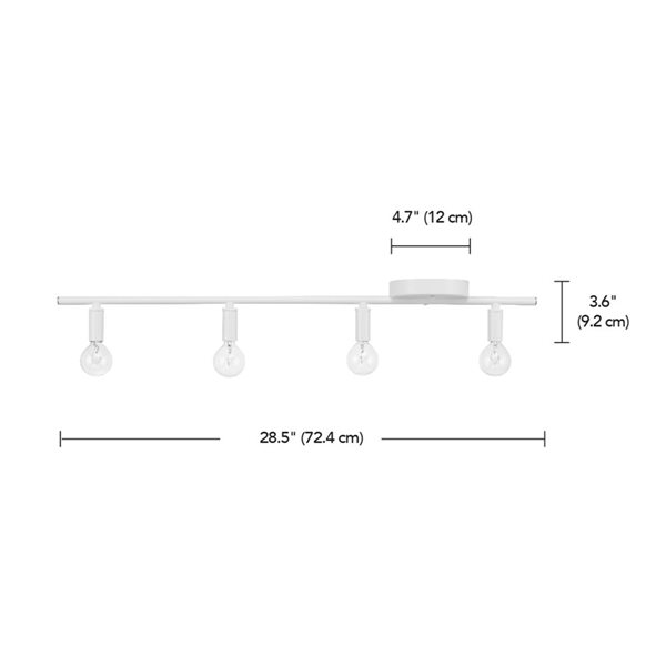 Rail d’éclairage élancé Globe Electrique à 4 ampoules 29 po blanc mat