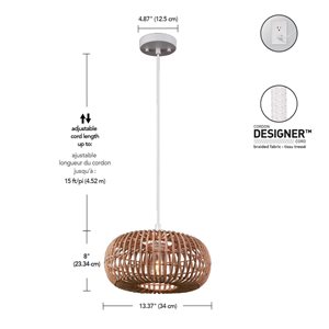 Luminaire suspendu Globe Electrique enfichable ou fixe 1 ampoule abat-jour en rotin