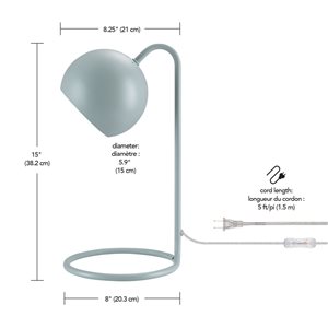 Lampe bureau LED Globe Electrique 15 po sarcelle mat avec interrupteur à bascule