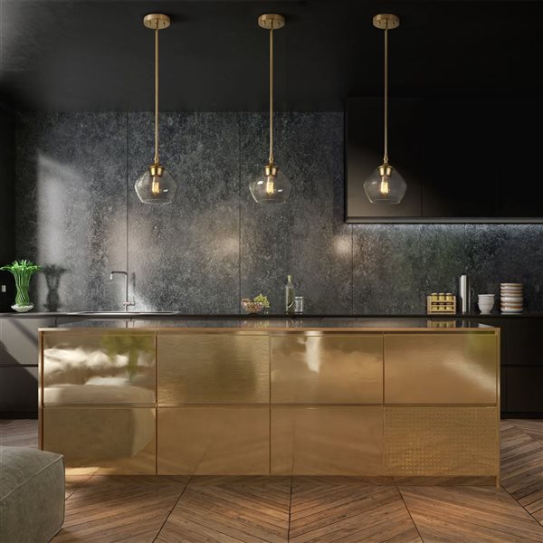 Globe Electric Pendant Lighting 1 Bulb Matte Brass with Clear Glass Shade