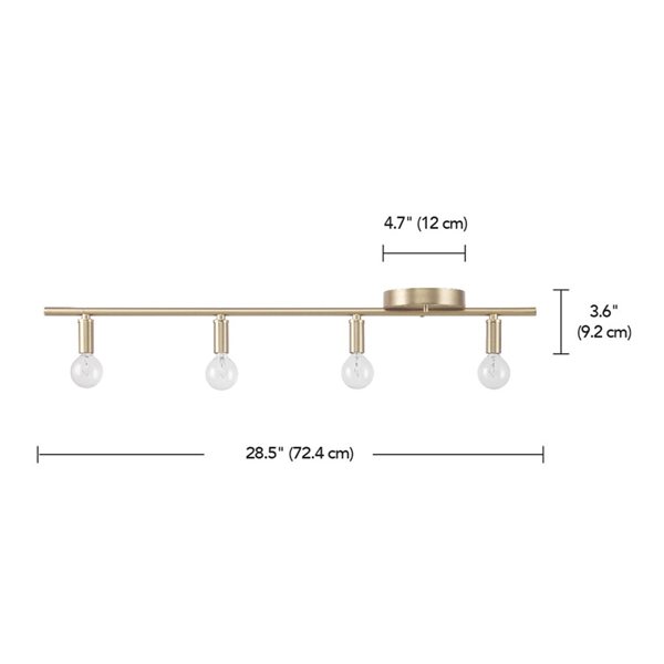 Rail d’éclairage élancé Globe Electrique à 4 ampoules 29 po laiton mat