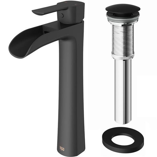 VIGO Niko&nbsp;11-in H Single Handle One-Hole Bathroom Vessel Faucet with Pop-up Drain - Matte Black