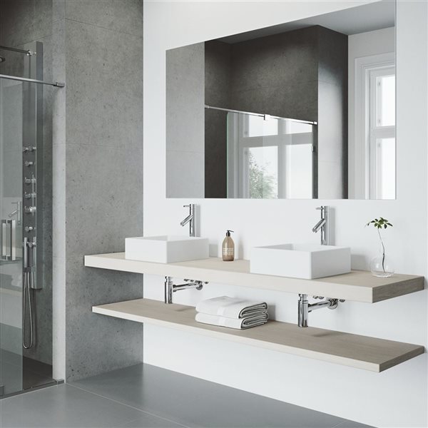 Ensemble lavabo carré et robinet de salle bain Dianthus de VIGO blanc et chrome