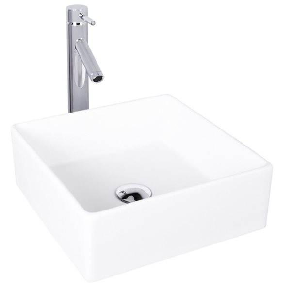 VIGO Dianthus Square Bathroom Sink and Faucet White and Chrome