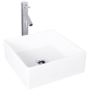 Ensemble lavabo carré et robinet de salle bain Dianthus de VIGO blanc et chrome