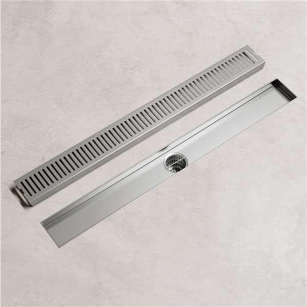 Drain de douche linéaire Elan de VIGO  avec couvercle rectangulaire nickel brossé 24 po