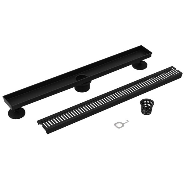 VIGO Elan&nbsp;24-in Long Linear Shower Drain with Rectangle Pattern Drain Cover - Matte Black
