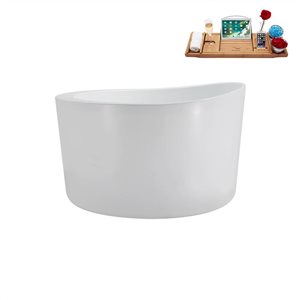 Streamline 43.3-in X 43.3-in Glossy White Acrylic Round Freestanding Bathtub and a Polished Chrome Reversible Drain with Tray