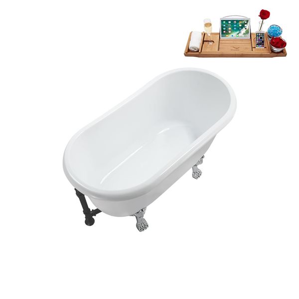 Streamline 29.5 X 63-in Glossy White Acrylic Clawfoot Bathtub and a Brushed Metal Reversible Drain with Tray