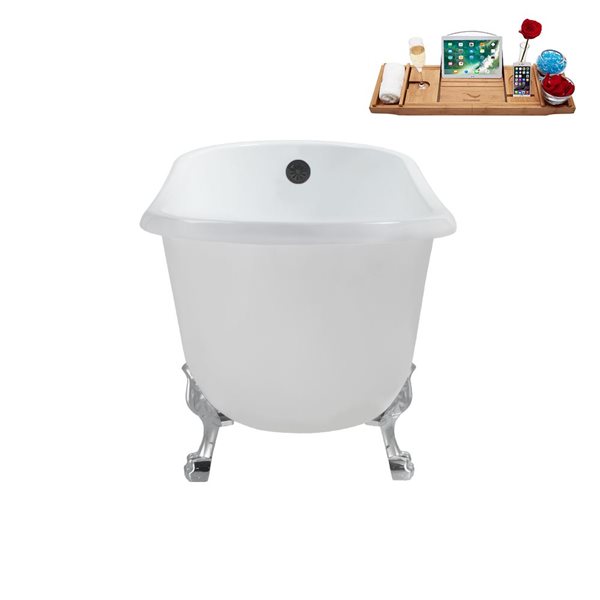 Streamline 29.5 X 63-in Glossy White Acrylic Clawfoot Bathtub and a Brushed Metal Reversible Drain with Tray