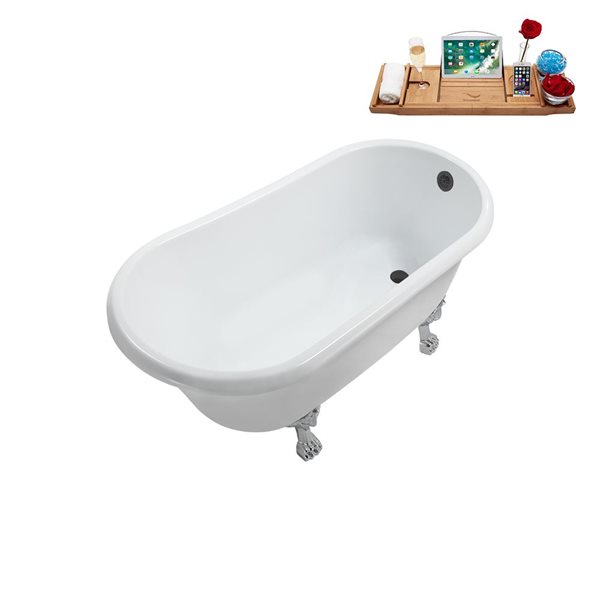 Streamline 29.5 X 63-in Glossy White Acrylic Clawfoot Bathtub and a Brushed Metal Reversible Drain with Tray