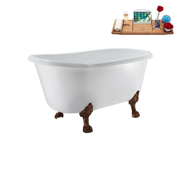 Streamline 29.5 X 57.5-in Glossy White Acrylic Clawfoot Bathtub and a Matte Black Reversible Drain with Tray