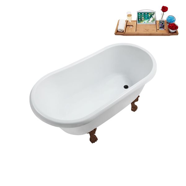 Streamline 29.5 X 57.5-in Glossy White Acrylic Clawfoot Bathtub and a Matte Black Reversible Drain with Tray
