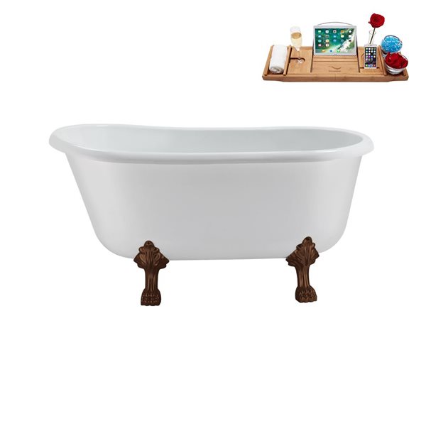 Streamline 29.5 X 57.5-in Glossy White Acrylic Clawfoot Bathtub and a Matte Black Reversible Drain with Tray