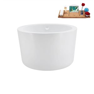 Streamline 41.1-in X 41.1-in Glossy White Acrylic Round Freestanding Bathtub and a White Center Drain with Tray