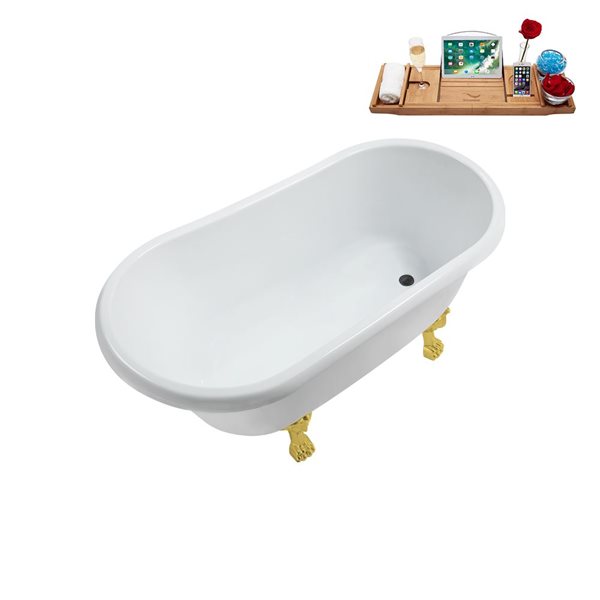 Streamline 29.5 X 63-in Glossy White Acrylic Clawfoot Bathtub and a Brushed Metal Reversible Drain with Tray