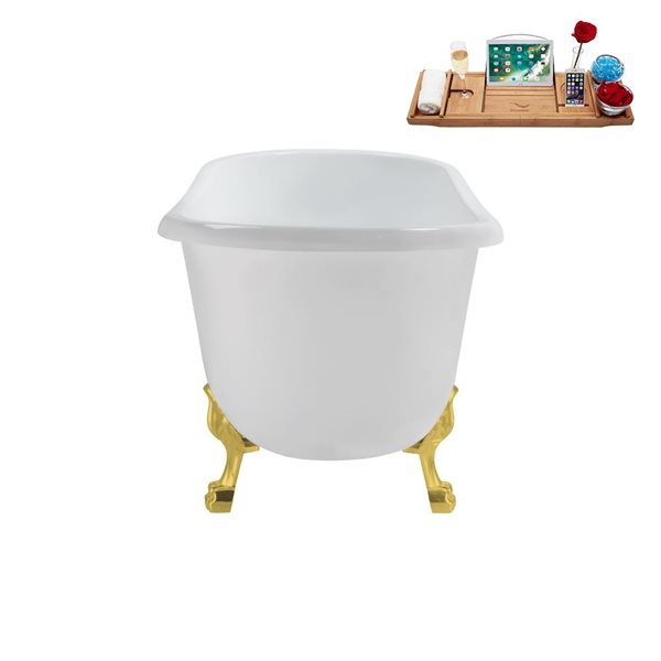 Streamline 29.5 X 63-in Glossy White Acrylic Clawfoot Bathtub and a Brushed Metal Reversible Drain with Tray